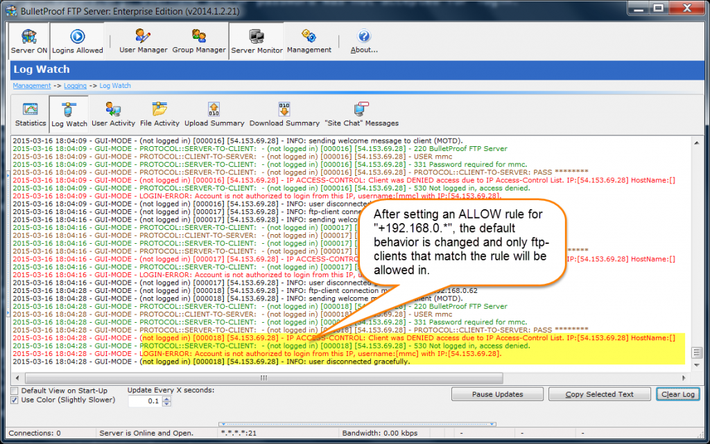 FEATURE IP Based AccessControl for Users/Groups BulletProof FTP Server
